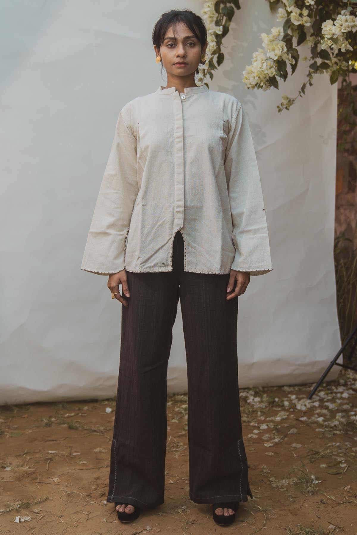 Buy Designer Mandarin Collar Embellished Top By Lafaani